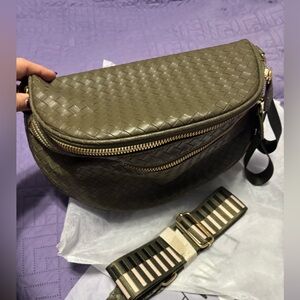 Olive Green Woven Crossbody Bag